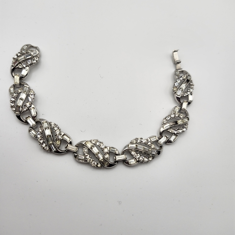 Dazzling Vintage Silver And rhinestone Trafari Bracelet